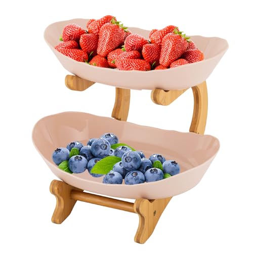 Obstschale Obstkorb Obst Etagere 2 Etagen Obstschale Fruit Bowl Obstschale Modern Obstkörbe Obstserviertablett 2-stöckige Obstschale für Familie Platzierung Desserts, Süßigkeiten, Gemüse, Obst von QUIOTUIR