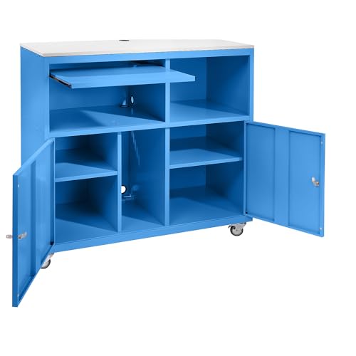 eurokraft | Basic | PC-Pult | mobil | HxBxT 1184 x 1180 x 590 mm | lichtblau RAL 5012 von eurokraft
