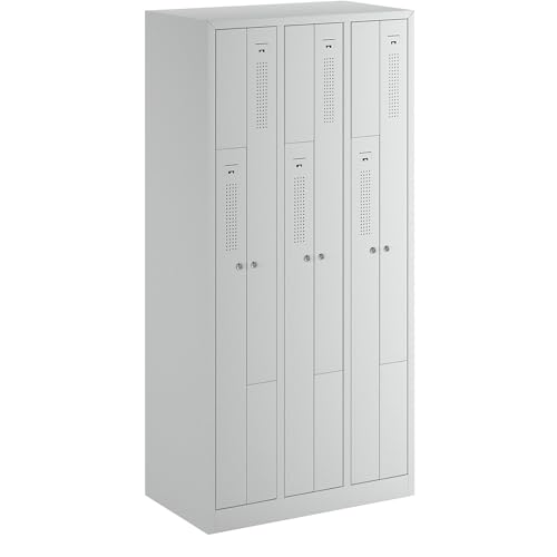 QUIPO eurokraft | Basic | Z-Garderobenschrank | Breite 870 mm | 3 Abteile | 6 Türen | Türfarbe Lichtgrau | Korpus lichtgrau von QUIPO