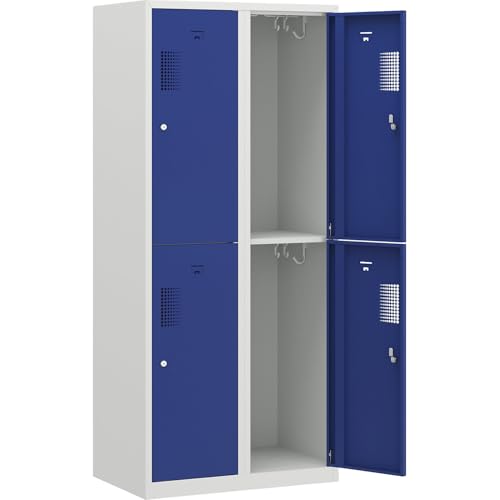 eurokraft | Basic | Doppelstock-Spind | 2 Abteile | Breite 800 mm | 4 Fächer | lichtgrau/enzianblau von eurokraft