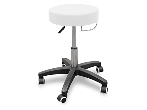 QUIRUMED Hocker mit Rollsockel und Handtuchhalter, weiße Farbe, Kunstleder, hochdichte Polsterung, leicht, mit Rollen, höhenverstellbar, bis zu 150 kg QUIRUMED Hocker mit Rollsockel und Handtuchhalter, weiße Farbe, Kunstleder, hochdichte Polsterung, leicht, mit Rollen, höhenverstellbar, bis zu 150 kg von Quirumed