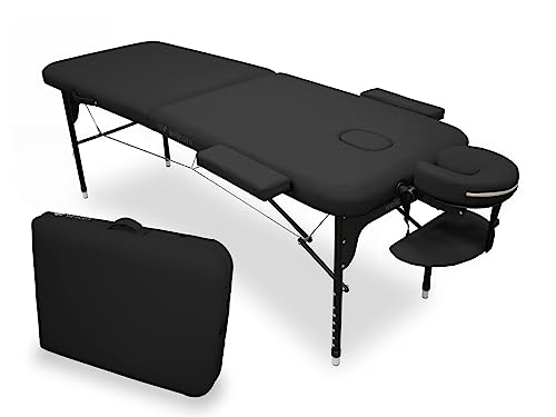 WELLCORE Klappliege aus Aluminium, 185 x 65 cm, Kunstleder, höhenverstellbar, Gelenkkopf, Gesichtsloch, Seitenarme, Schwarz, Transportrucksack, bis 225 kg von Quirumed