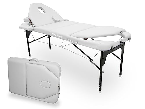WELLCORE Klappliege aus Aluminium, mit doppelter Rückenlehne, klappbar, 185 x 65 cm, Kunstleder, höhenverstellbar, Gelenkkopf, Gesichtsloch, Weiß, Transporttasche, bis 225 kg von Quirumed