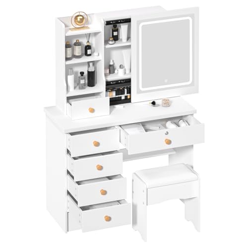 QUIXLENT Schminktisch, Frisiertisch-Set mit Spiegel mit Helligkeitsregelung, Schminktisch mit 6 Schubladen und Regalen QUIXLENT Schminktisch, Frisiertisch-Set mit Spiegel mit Helligkeitsregelung, Schminktisch mit 6 Schubladen und Regalen von QUIXLENT