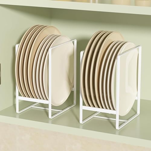 QUMENEY 2 Stück Tellerhalter Organizer Schrank Multifunktional Tellerständer Küchenschrank Aufbewahrung Abtropfgestell Geschirr für Teller Topfdeckel Schneidebrett Halter weiß (L) von QUMENEY