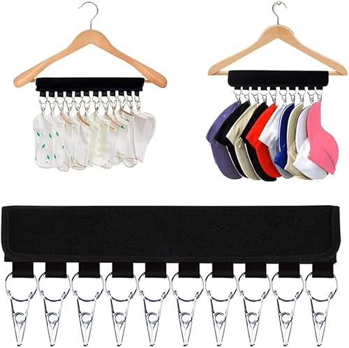 QUMENEY Hut-Organizer-Aufhänger, 10 Edelstahl-Clips, Baseballkappen-Halter für Schrank, Hüte, Schals, Socken, Krawatten, Aufbewahrung über der Tür, für Reisen, Hotel, Zuhause, Kleiderschrank von QUMENEY