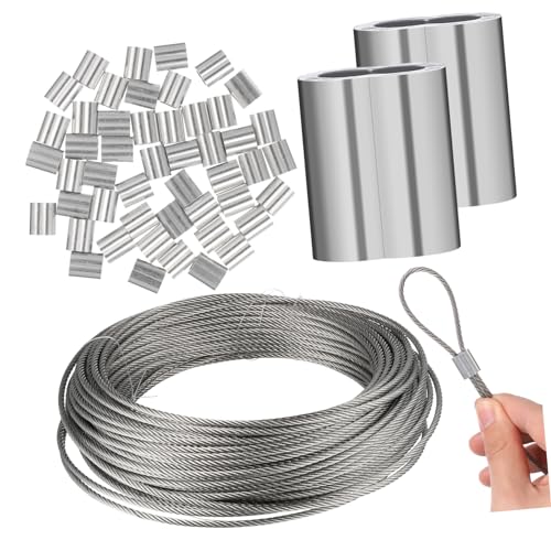 QUMIIRITY 1 Rolle Drahtseil mit Aluminiumhülsen Robust Vielseitig für Garten DIY Projekte und Hängemöglichkeiten Rostfrei Hohe Tragfähigkeit zum Sichern von Objekten von QUMIIRITY