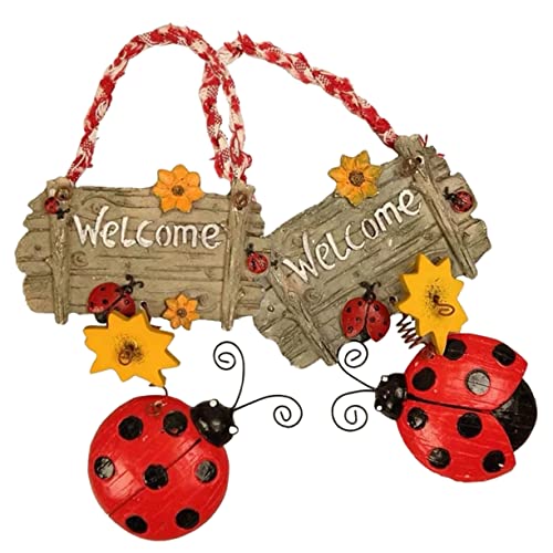QUMIIRITY 2 Stück Sonnenblume und Marienkäfer Tür Ornament Hängedekoration aus Harz Willkommensschild für Party Fest und Heimdekoration für Zuhause und Garten von QUMIIRITY