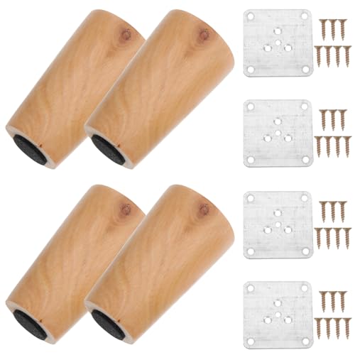 QUMIIRITY 4 Stück Ersatzmöbelfüße Massivem Holz Verjüngte Möbelbeine für Kommode Tisch und Sofa mit Rutsch Pads Stabil und Leicht zu Installieren von QUMIIRITY