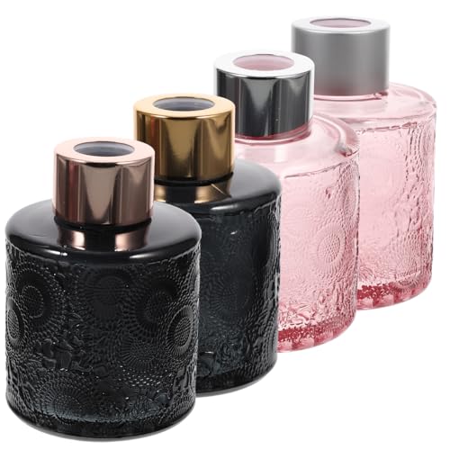 QUMIIRITY 4 Stück Teiliges Glas Aromatherapie Behälter mit Reliefmuster Kompakt Nachfüllbar Sicher als Home Essential Oil Diffuser und Duftflasche für Wohnzimmer Zufällige Farbe von QUMIIRITY
