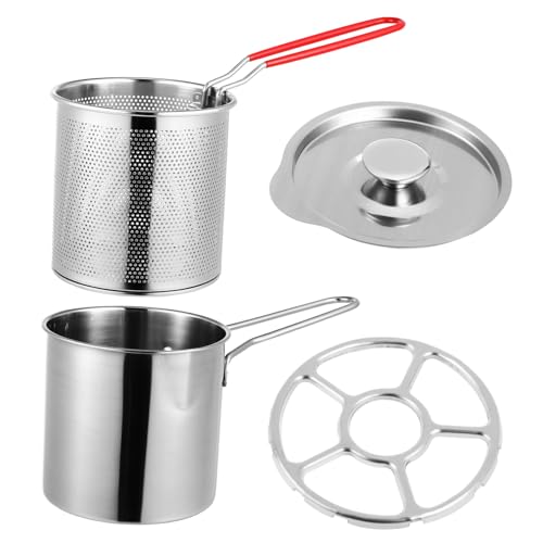 QUMIIRITY Frittierkorb mit Silikongriff und Deckel Mini Fritteuse Topf Metallkorb für Schonendes Frittieren von Pommes und Snacks Ergonomisch Sicher Induktionsgeeignet von QUMIIRITY