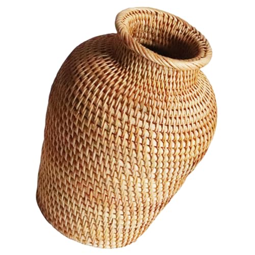 QUMIIRITY Dekorative Blumenvase Aus Rattan Rustikales Design Für Blumenarrangements Tischdeko Mit Webmuster Für Innenräume Und Besondere Anlässe von QUMIIRITY