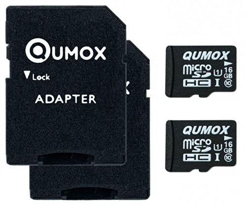 QUMOX 2X 16GB Micro SD SPEICHERKARTE KLASSE 10 UHS-I 16GB SPEICHERKARTE HighSpeed Schreibgeschwindigkeit 12MB / S Lesegeschwindigkeit bis 70MB / S von QUMOX