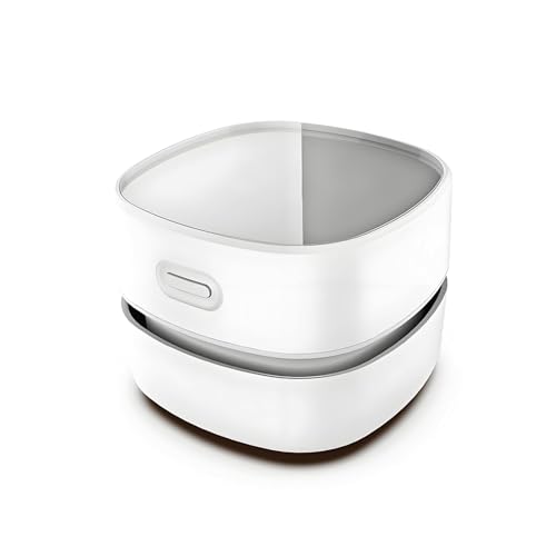 Qumox Mini Tischstaubsauger - Kabelloser USB wiederaufladbarer Tischreiniger mit 1400mAh Akku, kraftvoller Saugkraft, für Tastatur, Staub, Krümel, Papierspäne und Tierhaare (Weiß) von QUMOX