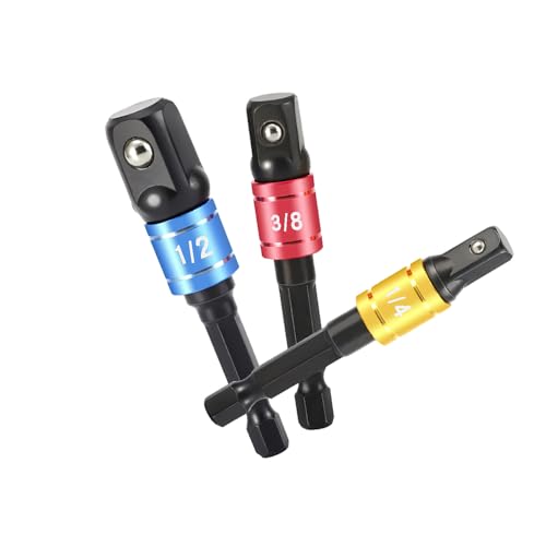QUNNIE Impact Wrench Socket Adapter Set, 1/4 Inch 3/8 Inch 1/2 Inch Drill Socket Adapter for Impact Drill, Cordless Screwdriver and Impact Wrench, Black von QUNNIE
