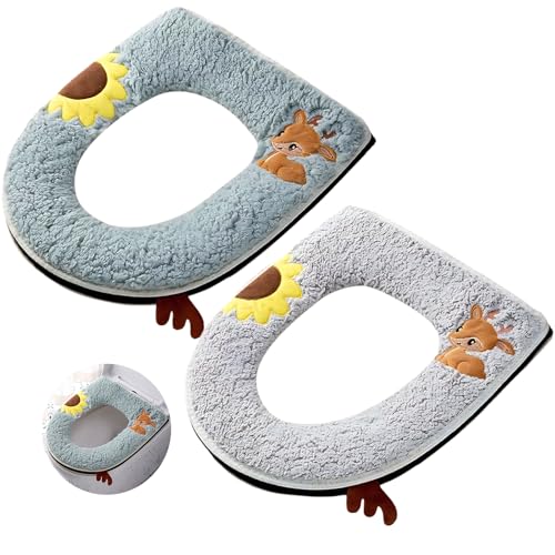 QUNXON Toilettensitzbezug, 2 Stück Verdickter Weicher Toilettenauflage, Wasserdichter Toilet Seat Cover mit Griff, mit Reißverschluss Waschbarer Toilettendeckel, für die Meisten Toilettensitze von QUNXON