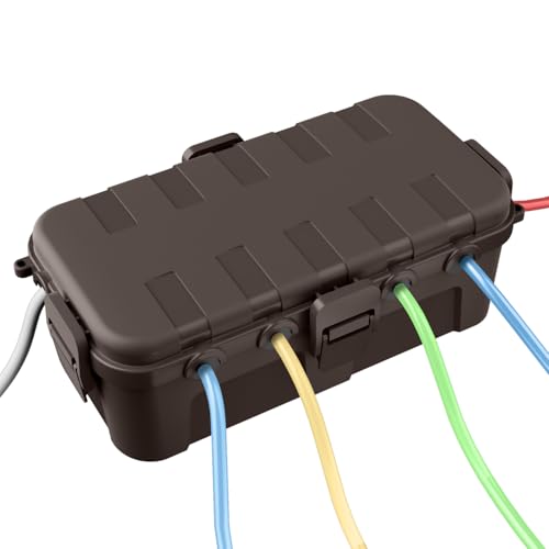 QUOBAS Wasserdichte Elektrobox für den Außenbereich, elektrische Anschlussbox mit 6 Kabelanschlüssen, wetterfeste Verlängerungskabelabdeckung für Steckdosenleisten & Urlaubsbeleuchtung von QUOBAS