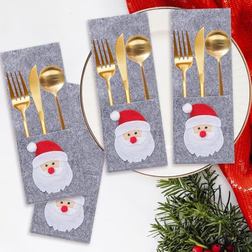4 Stück Besteckhalter Weihnachten Filz, Bestecktasche Besteckbeutel Weihnachtsmann Tischdekoration, Grau Weihnachts Tischdeko Messer Gabeln Löffel Geschirr Besteck Taschen für Tisch Weihnachtsdeko 4 Stück Besteckhalter Weihnachten Filz, Bestecktasche Besteckbeutel Weihnachtsmann Tischdekoration, Grau Weihnachts Tischdeko Messer Gabeln Löffel Geschirr Besteck Taschen für Tisch Weihnachtsdeko von QUOHE