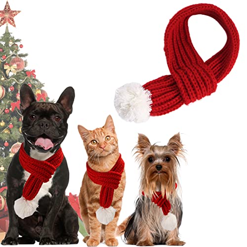 Weihnachten Haustier Schal, Hund Katze Kostüm Outfit Rot Kleidung für Weihnachts Dekoration, Haustier Geschenk Weihnachtskostüm für Klein Mittlere Groß Hunde Katzen 1 Stück (L) von QUOHE