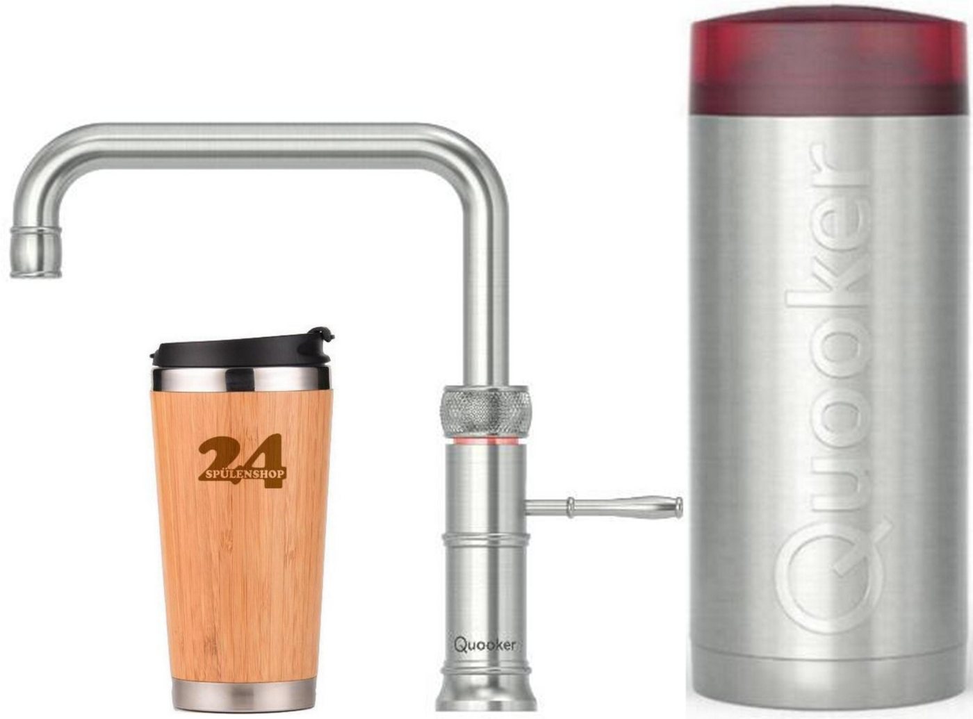 QUOOKER Küchenarmatur QUOOKER CLASSIC FUSION Square COMBI+ B 100°C Armatur (22+CFSRVS) (2-St) Spültischmischer Edelstahl mit 100°C Kochendwasserfunktion von QUOOKER