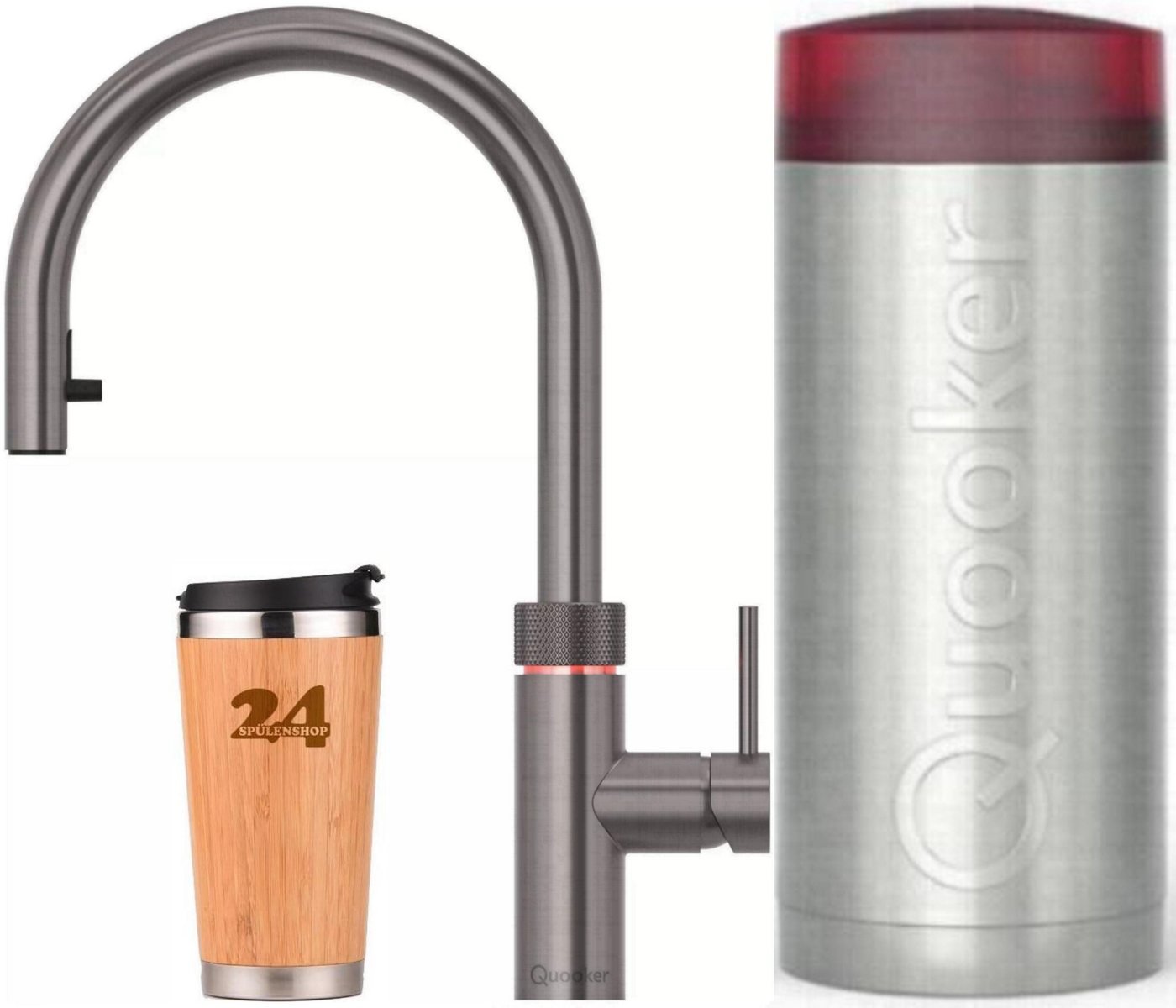 QUOOKER Küchenarmatur QUOOKER FLEX COMBI+ B Zugauslauf Gunmetal & 100°C Armatur (22+XGME) (2-St) Spültischmischer mit 100°C Kochendwasserfunktion von QUOOKER