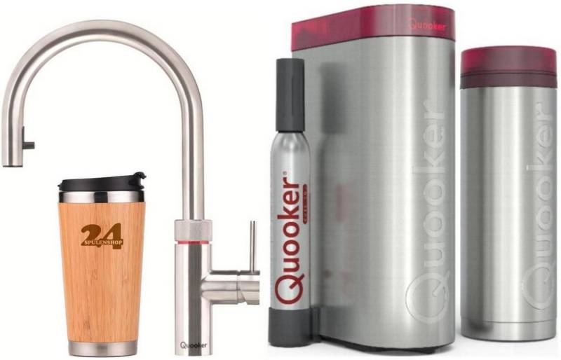 QUOOKER Küchenarmatur QUOOKER FLEX Zugauslauf Edelstahl VAQ PRO3 mit CUBE (3XRVSCUBE) (2-St) 100°C Kochendwasserhahn mit Trinkwassersystem von QUOOKER
