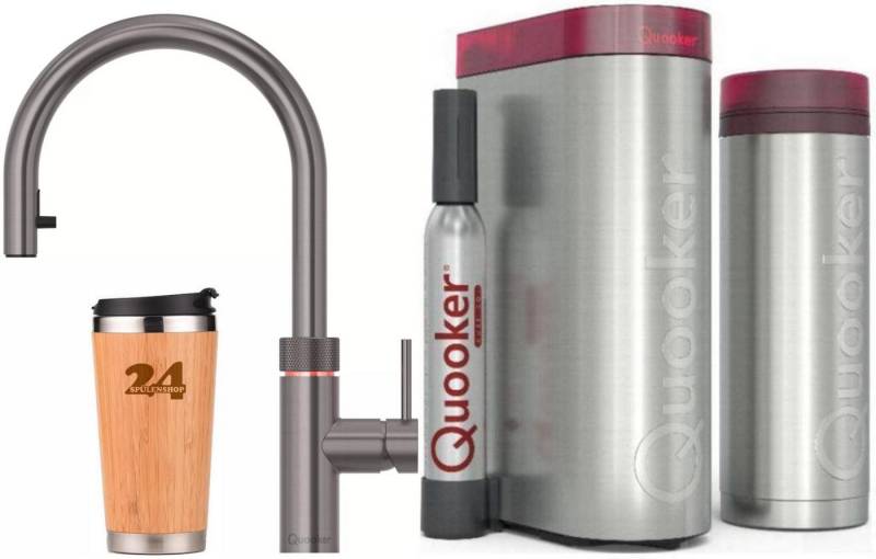 QUOOKER Küchenarmatur QUOOKER FLEX Zugauslauf Gunmetal PVD VAQ PRO3 mit CUBE 2 (3XGMECUBE) (2-St) 100°C Kochendwasserhahn mit Trinkwassersystem von QUOOKER