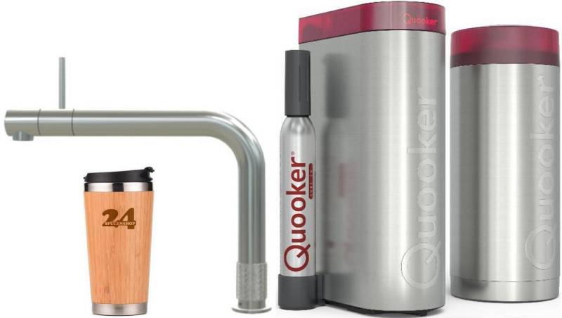 QUOOKER Küchenarmatur QUOOKER FRONT Edelstahl Combi+ B mit CUBE 2 (22+FRONTRVSCUBE) (2-St) 100°C Kochendwasserhahn mit Trinkwassersystem von QUOOKER