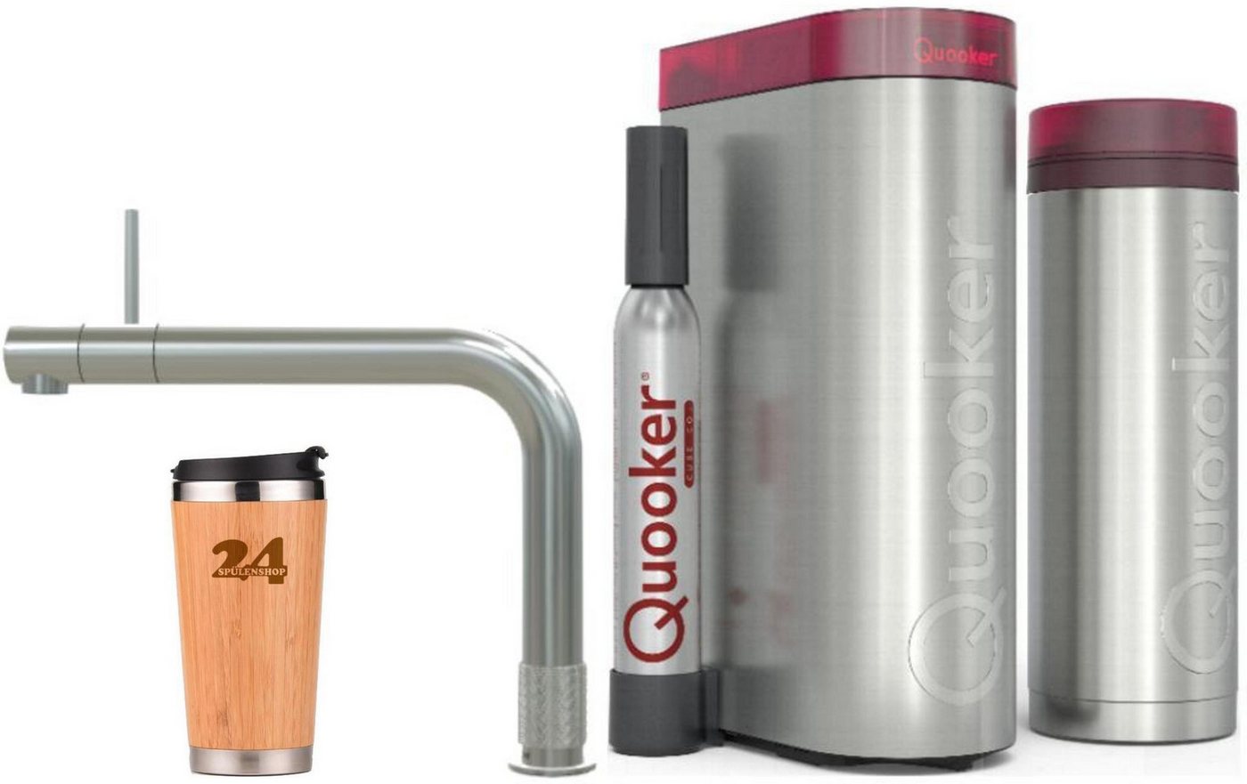 QUOOKER Küchenarmatur QUOOKER FRONT Edelstahl VAQ PRO3 mit CUBE 2 (3FRONTRVSCUBE) (2-St) 100°C Kochendwasserhahn mit Trinkwassersystem von QUOOKER