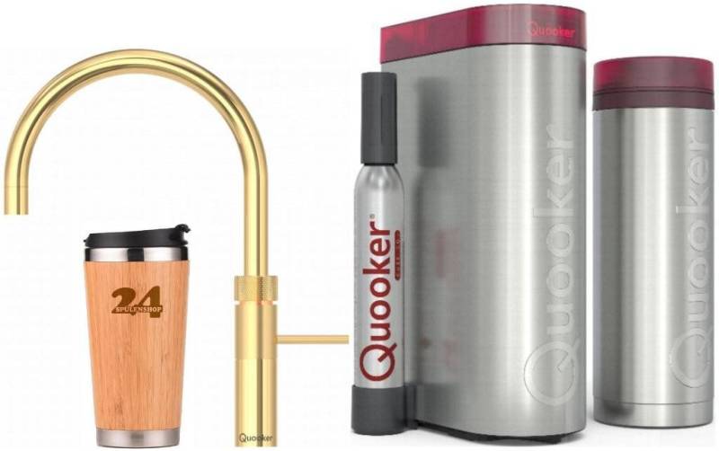 QUOOKER Küchenarmatur QUOOKER FUSION ROUND Gold VAQ PRO3 mit CUBE 2 (3FRGLDCUBE) (2-St) 100°C Kochendwasserhahn mit Trinkwassersystem von QUOOKER