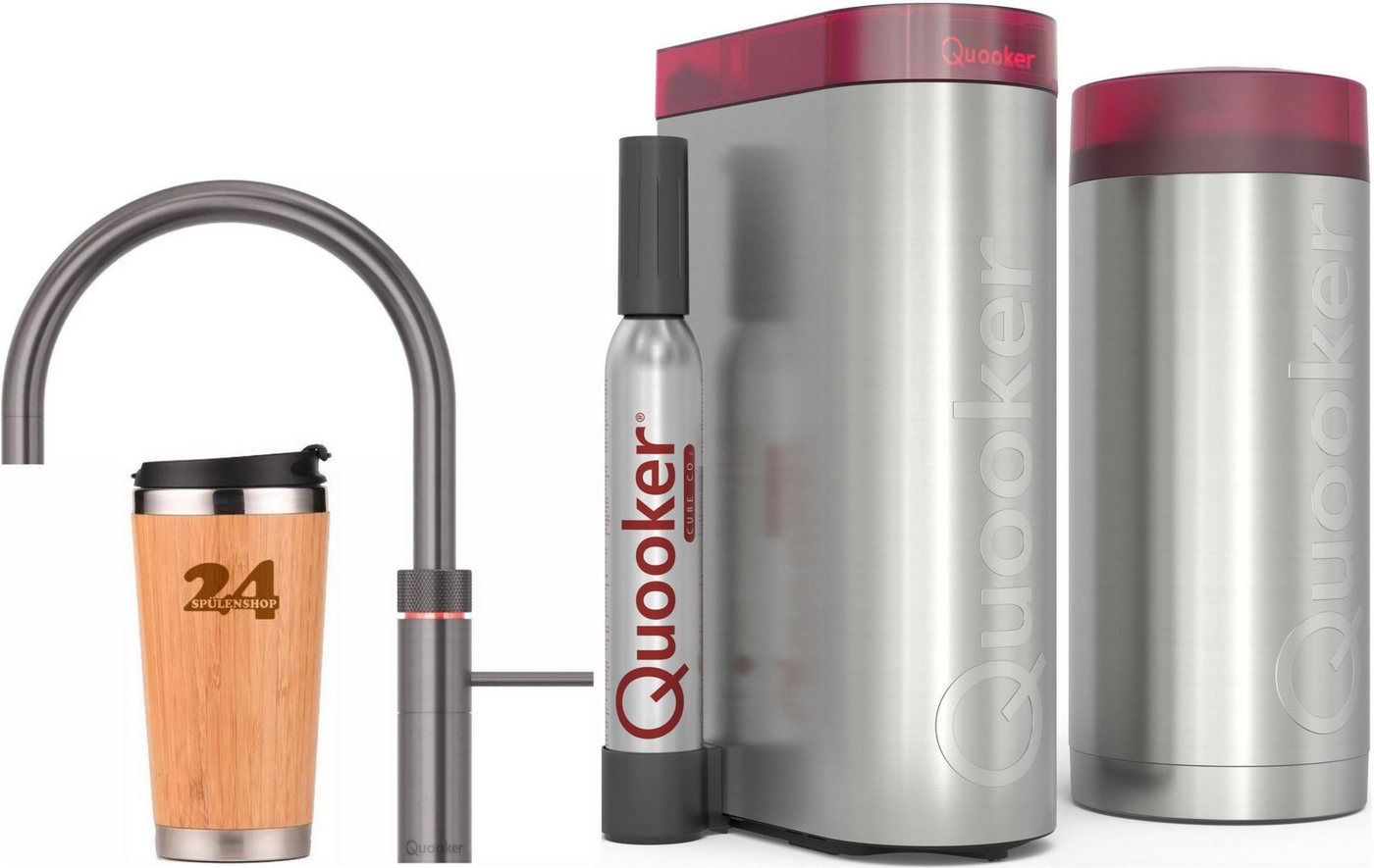 QUOOKER Küchenarmatur QUOOKER FUSION ROUND Gunmetal PVD COMBI+ B mit CUBE 2 (22+FRGMECUBE) (2-St) 100°C Kochendwasserhahn mit Trinkwassersystem von QUOOKER