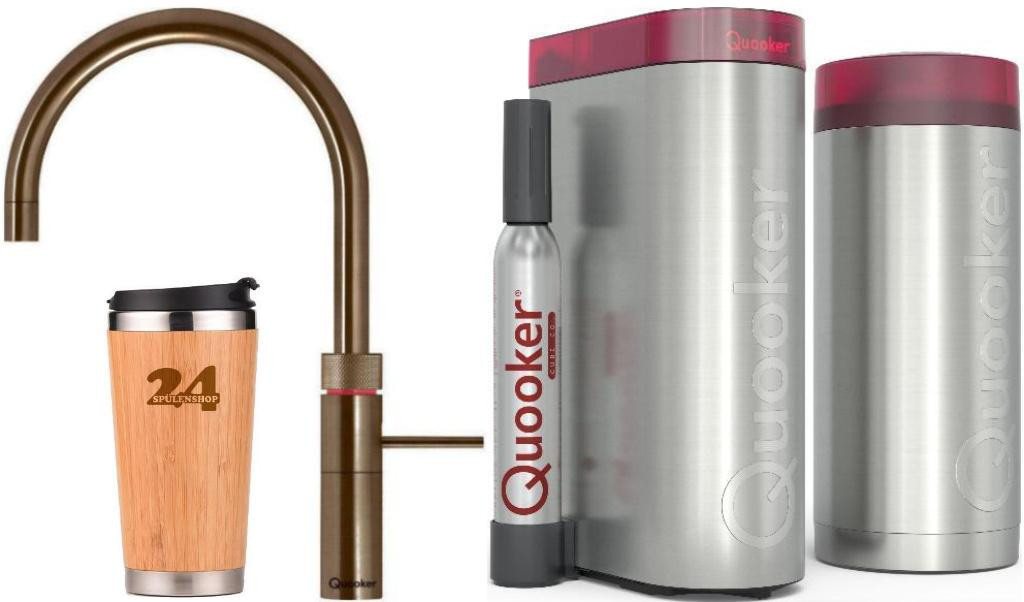 QUOOKER Küchenarmatur QUOOKER FUSION ROUND Messing Combi B mit CUBE 2 (22FRPTNCUBE) (2-St) 100°C Kochendwasserhahn mit Trinkwassersystem von QUOOKER