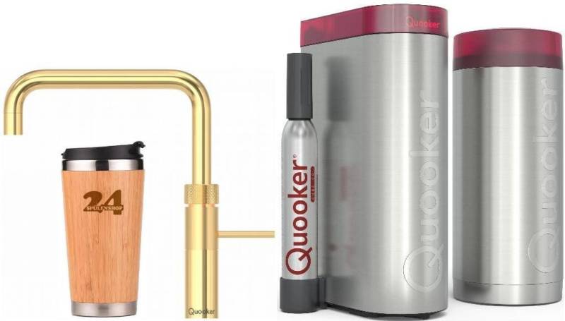 QUOOKER Küchenarmatur QUOOKER FUSION SQUARE Gold Combi B mit CUBE 2 (22FSGLDCUBE) (2-St) 100°C Kochendwasserhahn mit Trinkwassersystem von QUOOKER