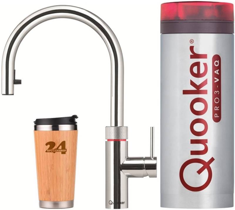 QUOOKER Küchenarmatur QUOOKER Flex VAQ PRO3 Zugauslauf Chrom & 100°C Armatur (3XCHR) (2-St) Spültischmischer mit 100°C Kochendwasserfunktion von QUOOKER