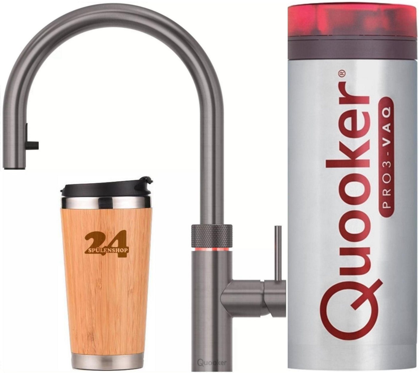 QUOOKER Küchenarmatur QUOOKER Flex VAQ PRO3 Zugauslauf Gunmetal PVD & 100°C Armatur (3XGME) (2-St) Spültischmischer mit 100°C Kochendwasserfunktion von QUOOKER