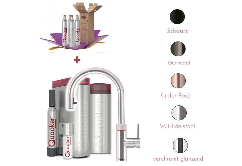 QUOOKER Küchenarmatur Quooker PRO3 & CUBE, Flex inkl. Cube-Filter (4x CO₂ gratis) (Spar-Set, Armatur mit PRO3 und CUBE für kochendes, gekühltes, sprudelndes Wasser) Kochendwasser, Sprudel, stilles wasser, Kindersicherung, Flexschlauch von QUOOKER