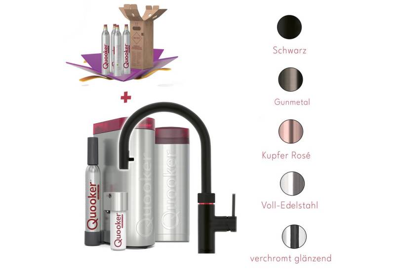 QUOOKER Küchenarmatur Quooker PRO3 & CUBE, Flex inkl. Cube-Filter (4x CO₂ gratis) (Spar-Set, Armatur mit PRO3 und CUBE für kochendes, gekühltes, sprudelndes Wasser) Kochendwasser, Sprudel, stilles wasser, Kindersicherung, Flexschlauch von QUOOKER