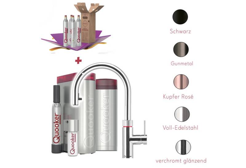 QUOOKER Küchenarmatur Quooker PRO3 & CUBE, Flex inkl. Cube-Filter (4x CO₂ gratis) (Spar-Set, Armatur mit PRO3 und CUBE für kochendes, gekühltes, sprudelndes Wasser) Kochendwasser, Sprudel, stilles wasser, Kindersicherung, Flexschlauch von QUOOKER