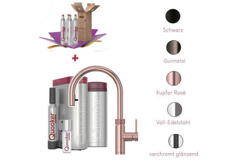 QUOOKER Küchenarmatur Quooker PRO3 & CUBE, Flex inkl. Cube-Filter (4x CO₂ gratis) (Spar-Set, Armatur mit PRO3 und CUBE für kochendes, gekühltes, sprudelndes Wasser) Kochendwasser, Sprudel, stilles wasser, Kindersicherung, Flexschlauch von QUOOKER