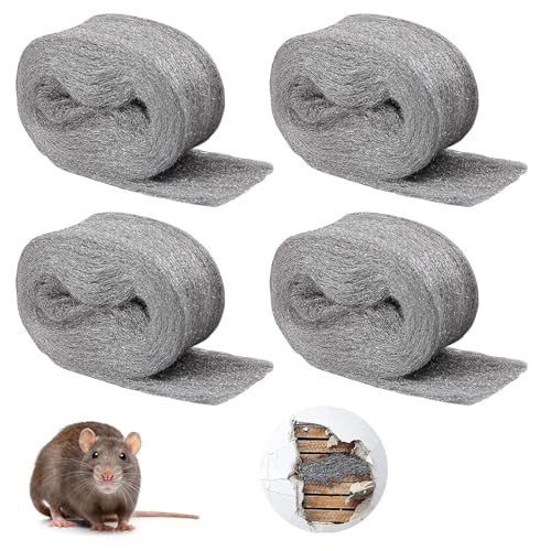 4 Stück Stahlwolle, Stahlwolle Fein 000 Feinreinigung Draht Stahlwolle Metall Polieren Stahl Wolle Steel Wool Fein Wiederverwendbar Stahl Wolle Effektive Barriere Gegen Nagetiere(ca.3 meter/Rolle) von QUOTRE