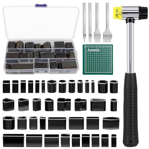 45PCS Leder Bastelset Stanzgerät Werkzeug,39 Formen Stil Hohlstanzer Werkzeug,mit 4PCS Spacing Punch Tool(5 mm Abstand (2 + 4 + 6)),1 Hammer und 1 Matte für Leder Handwerk von QUOTRE