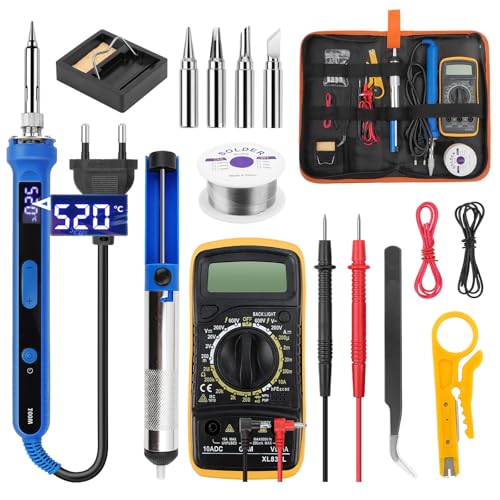 Ltkolben Set 100W, LED Ltkolben mit Temperaturregelung 180-520C, Soldering Kit mit Ein/Aus Schalter, 50g Ltdraht, 5 Ltspitzen,Entltpumpe,Ltkolbenstnder, Pinzette,Digitalmultimeter von QUOTRE