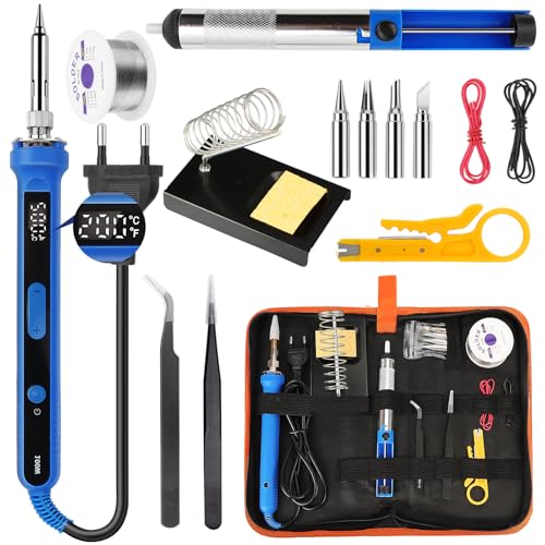 100W Ltkolben Set,LED 180-520℃ Temperaturregelung Soldering Kit mit 50g Ltdraht,5 Ltspitzen,Entltpumpe,Ltkolbenstnder,Pinzette von QUOTRE