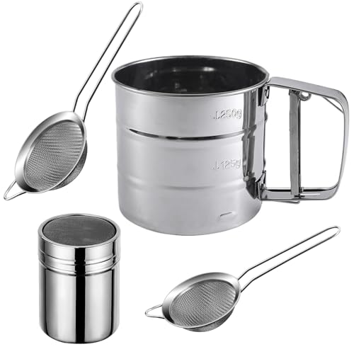 QUOTRE Mehlsieb Puderzuckerstreuer Küchensieb,4-Teiliges Set Edelstahl Einhand-Mehlsieb Zuckerpulverstreuer und Feinmaschig Mehlsieb,Backsieb Edelstahl Für Mehl,Reis,Kakaopulver,Teesieb QUOTRE Mehlsieb Puderzuckerstreuer Küchensieb,4-Teiliges Set Edelstahl Einhand-Mehlsieb Zuckerpulverstreuer und Feinmaschig Mehlsieb,Backsieb Edelstahl Für Mehl,Reis,Kakaopulver,Teesieb von QUOTRE