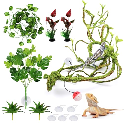 QUOZUO Hängepflanze Terrarium Zubehör, kunstpflanze hängend Künstliche Pflanzen Hängepflanze Reptilien Terrarium Kletterreben Blätter für Eidechsen, Schlangen von QUOZUO