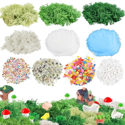 QUOZUO Scenery Miniatur Basing Kit, 10 Beutel, Basismaterial Modell Scenery Kit, Dekorativer Sand, Stein, Gras, Moosstab, Feengarten Diorama von QUOZUO