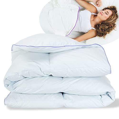 QUQON® Luxus Daunendecke Premium | 140x200cm Warm 672g | 100% Feinste Daunen Klasse 1 | tierschutzzertifiziert | für Allergiker geeignet | Geringes Gewicht und hervorragendes Klima von QUQON