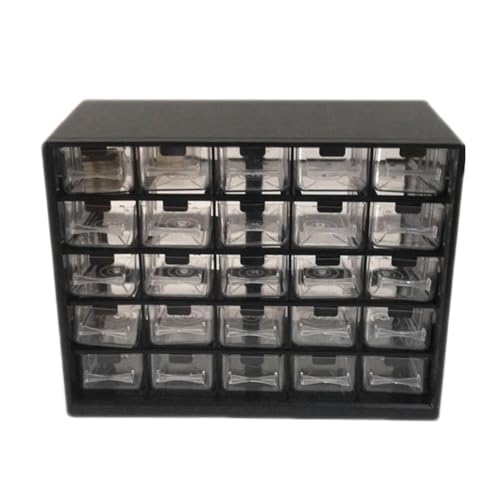 QUR 25 Stück kombinierte transparente Schubladen-Aufbewahrungsschränke, abnehmbare schwarze Teilebox, Hardware-Sortierbox, langlebig, einfach zu bedienen von QUR