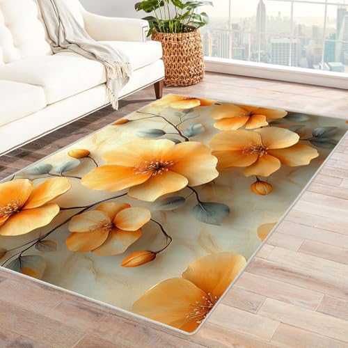 QUSAAOU Abstrakte Gewaschenes Teppich, Gelbe Blumenkunst Kunst-Design Anti-Rutsch Küchenmatte Wohnzimmer Veranda Matte Leicht zu Reinigen Weiche Bequeme Teppich-150x240cm QUSAAOU Abstrakte Gewaschenes Teppich, Gelbe Blumenkunst Kunst-Design Anti-Rutsch Küchenmatte Wohnzimmer Veranda Matte Leicht zu Reinigen Weiche Bequeme Teppich-150x240cm von QUSAAOU