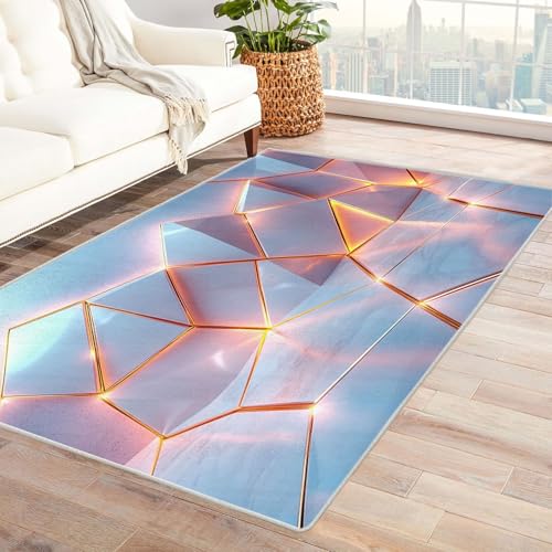 QUSAAOU Abstrakte Gewaschenes Teppich, Geometrische Neonlichtstruktur Abstraktem Gelbem Spritz Design, Perfekt für Wohnzimmer, BüRo Oder Schlafzimmer Dekor-150x210cm von QUSAAOU